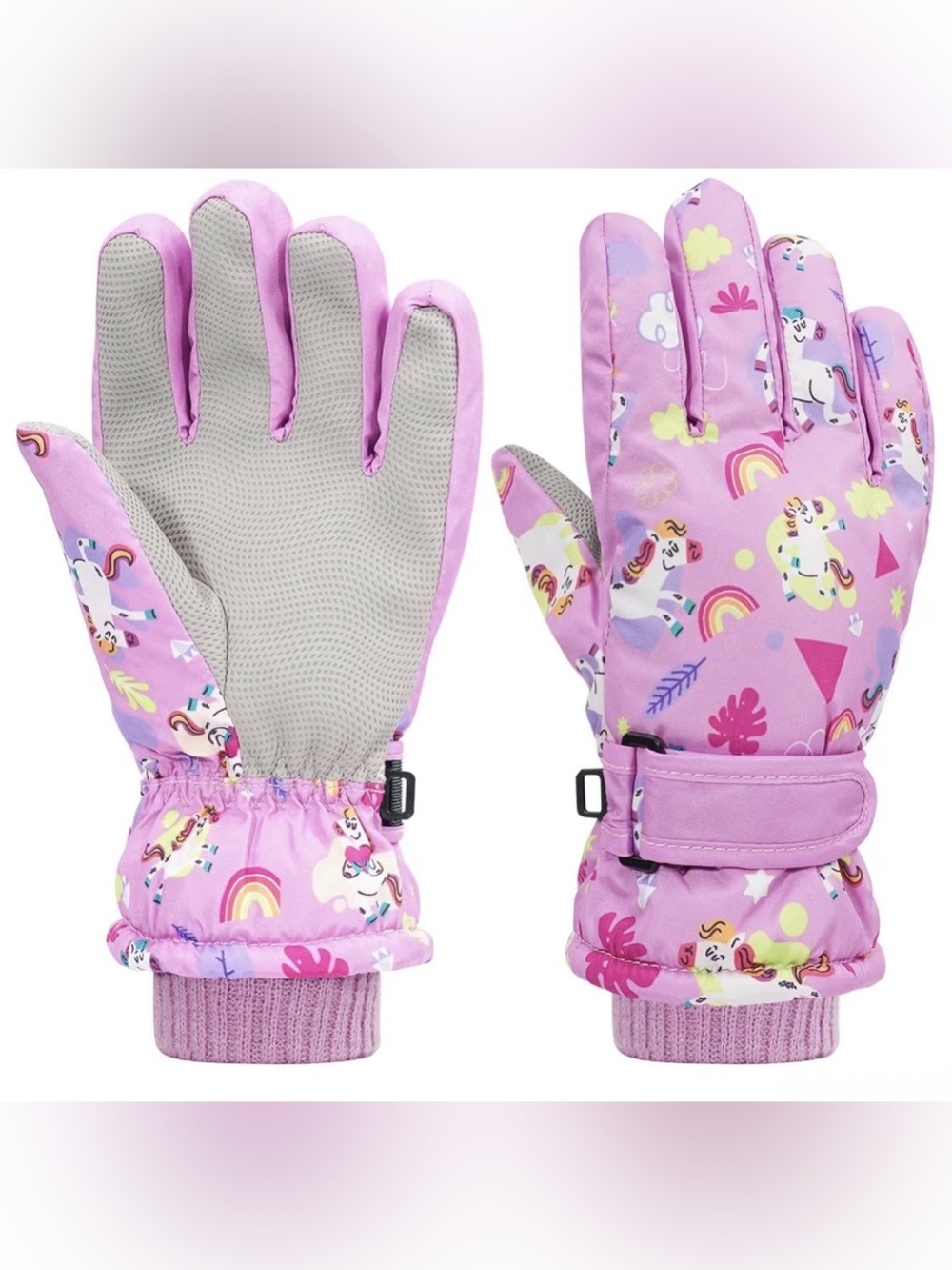 Aywyl Kids Girls Pink Unicorn Multi Pattern Winter Snow Gloves Size Small NEW
